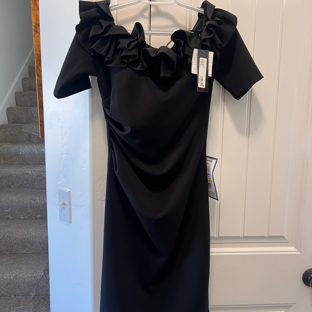 Elegant Black Ruffled Off-Shoulder Dress